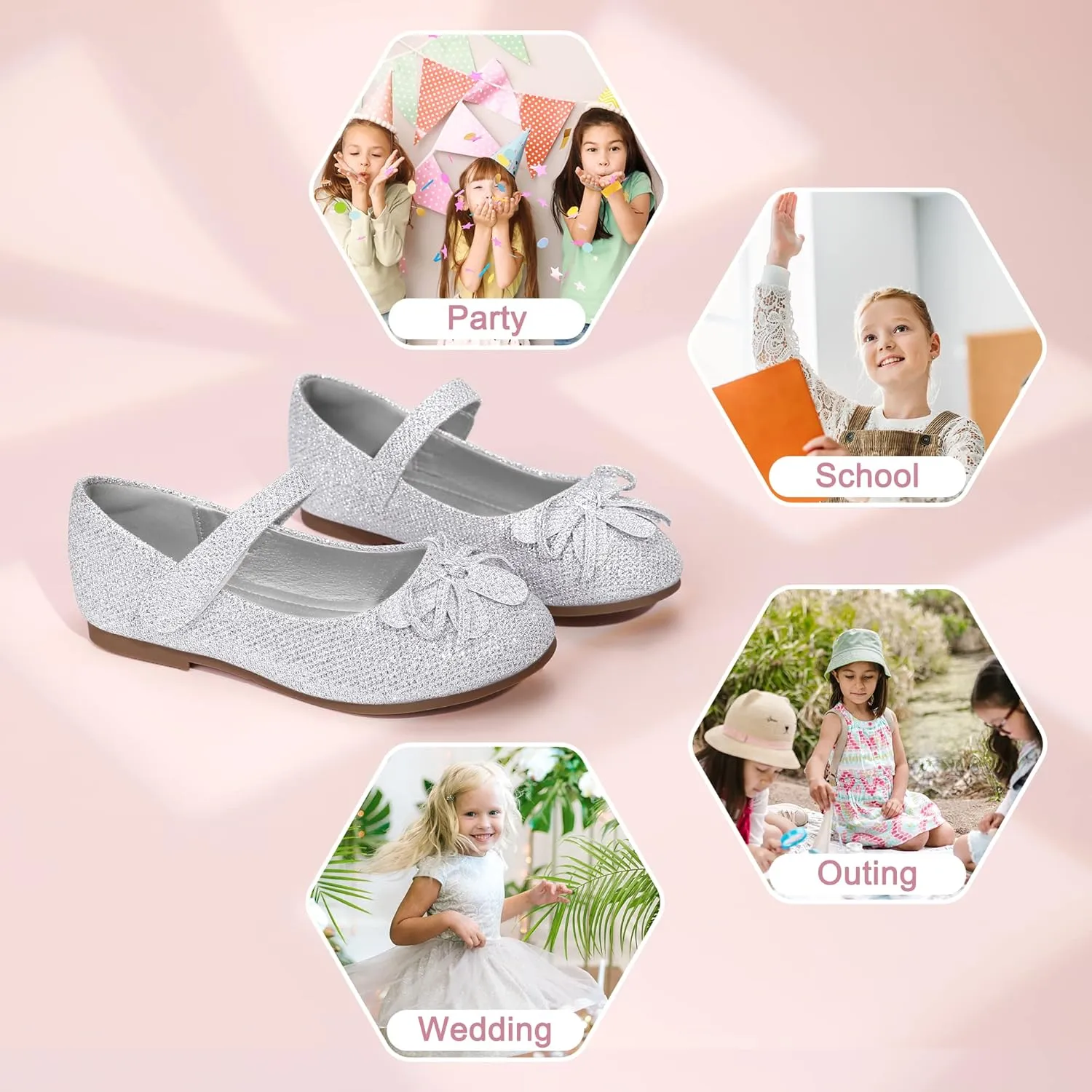Hehainom Girls Dress Shoes, Flower Toddler/Little Kid Girl Shoes, Bowknot Mary Jane Ballerina Flat Shoes for School Party