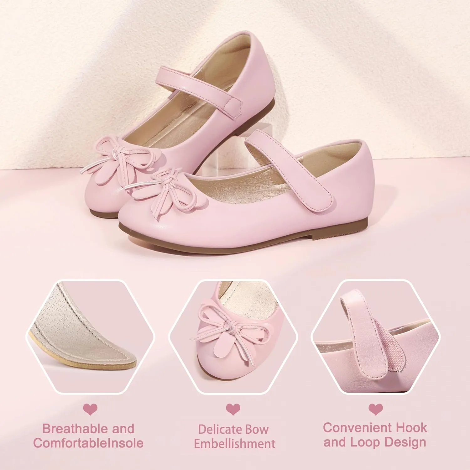 Hehainom Girls Dress Shoes, Flower Toddler/Little Kid Girl Shoes, Bowknot Mary Jane Ballerina Flat Shoes for School Party