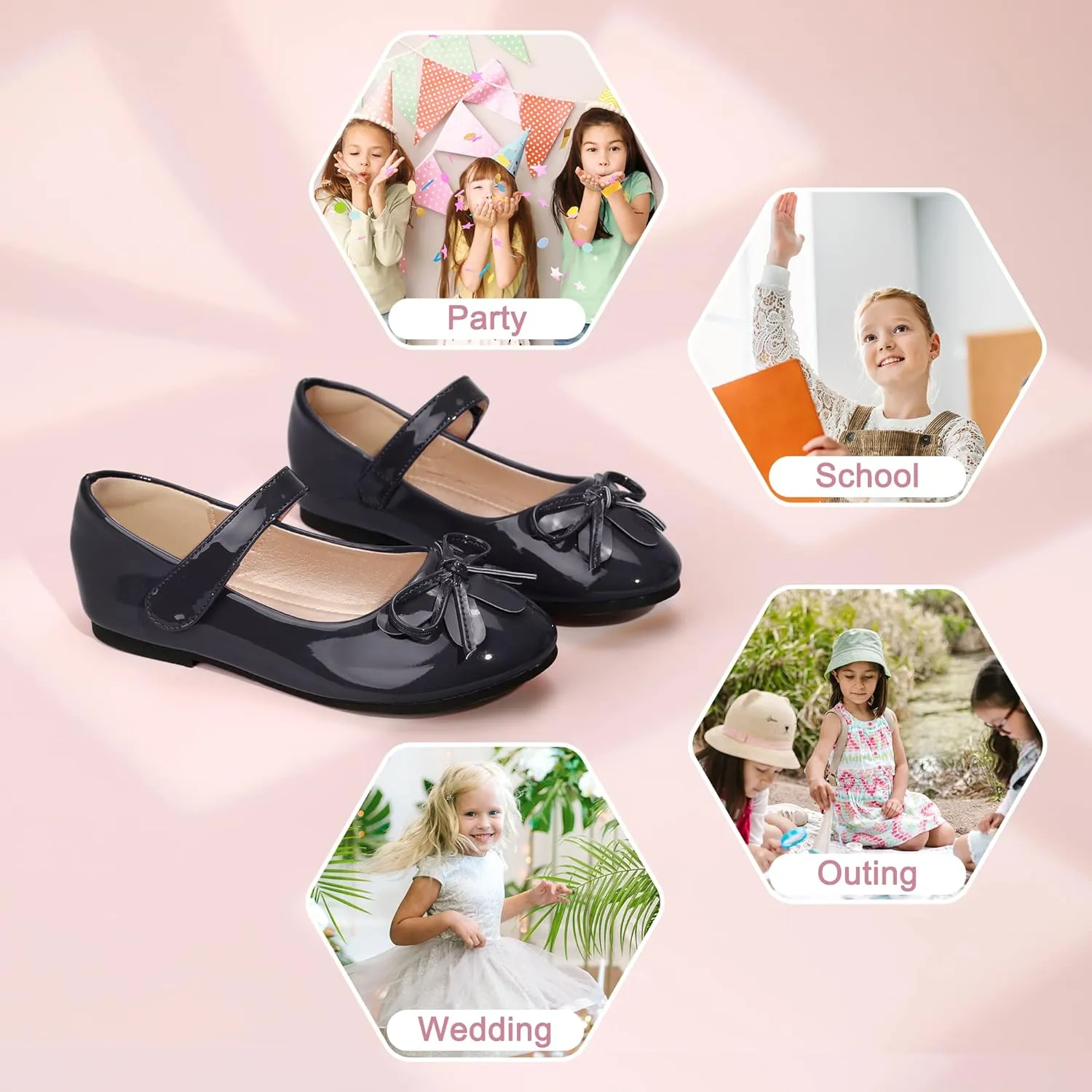 Hehainom Girls Dress Shoes, Flower Toddler/Little Kid Girl Shoes, Bowknot Mary Jane Ballerina Flat Shoes for School Party