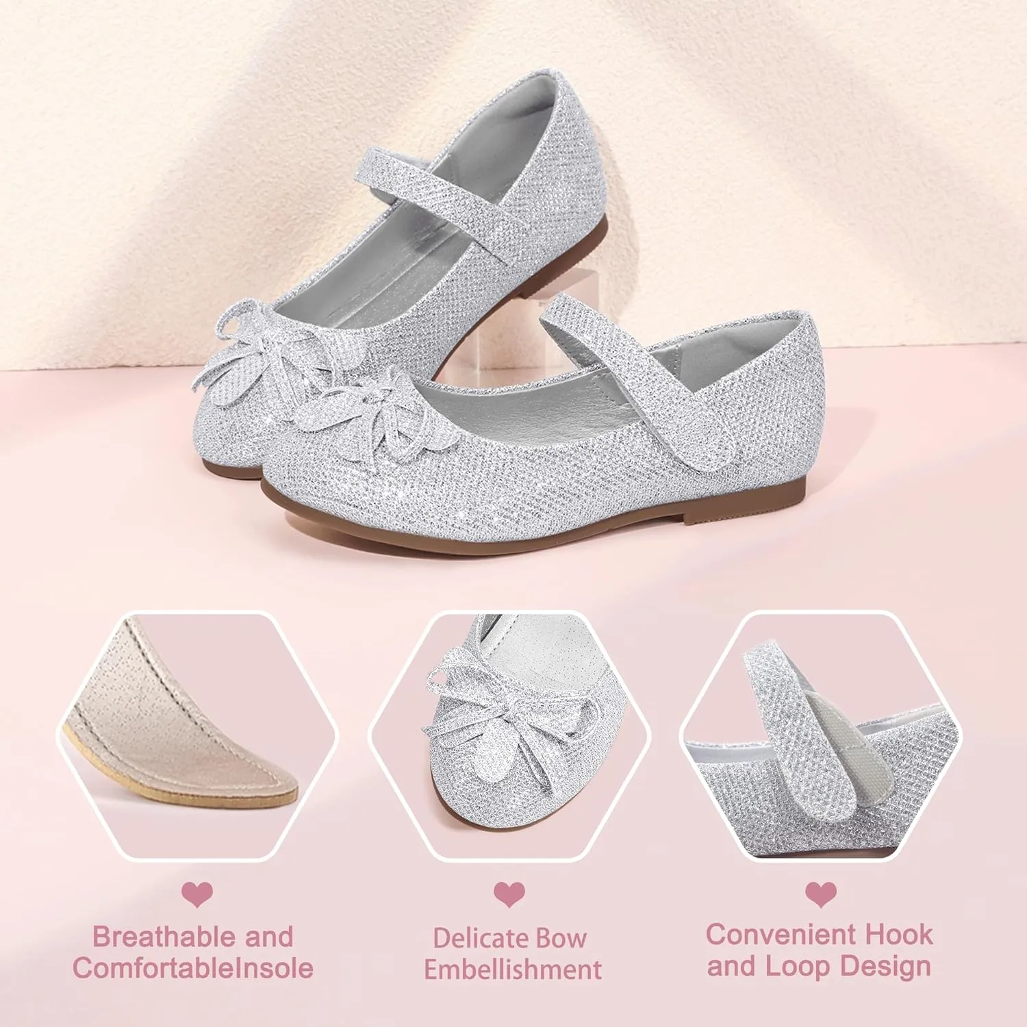 Hehainom Girls Dress Shoes, Flower Toddler/Little Kid Girl Shoes, Bowknot Mary Jane Ballerina Flat Shoes for School Party