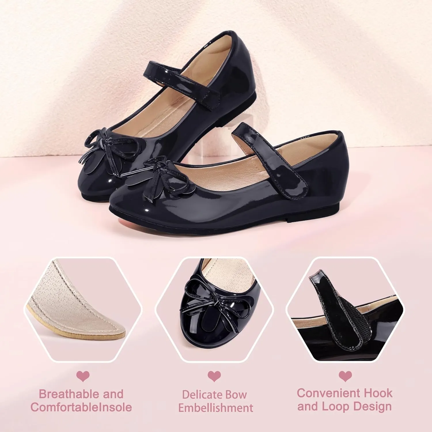 Hehainom Girls Dress Shoes, Flower Toddler/Little Kid Girl Shoes, Bowknot Mary Jane Ballerina Flat Shoes for School Party