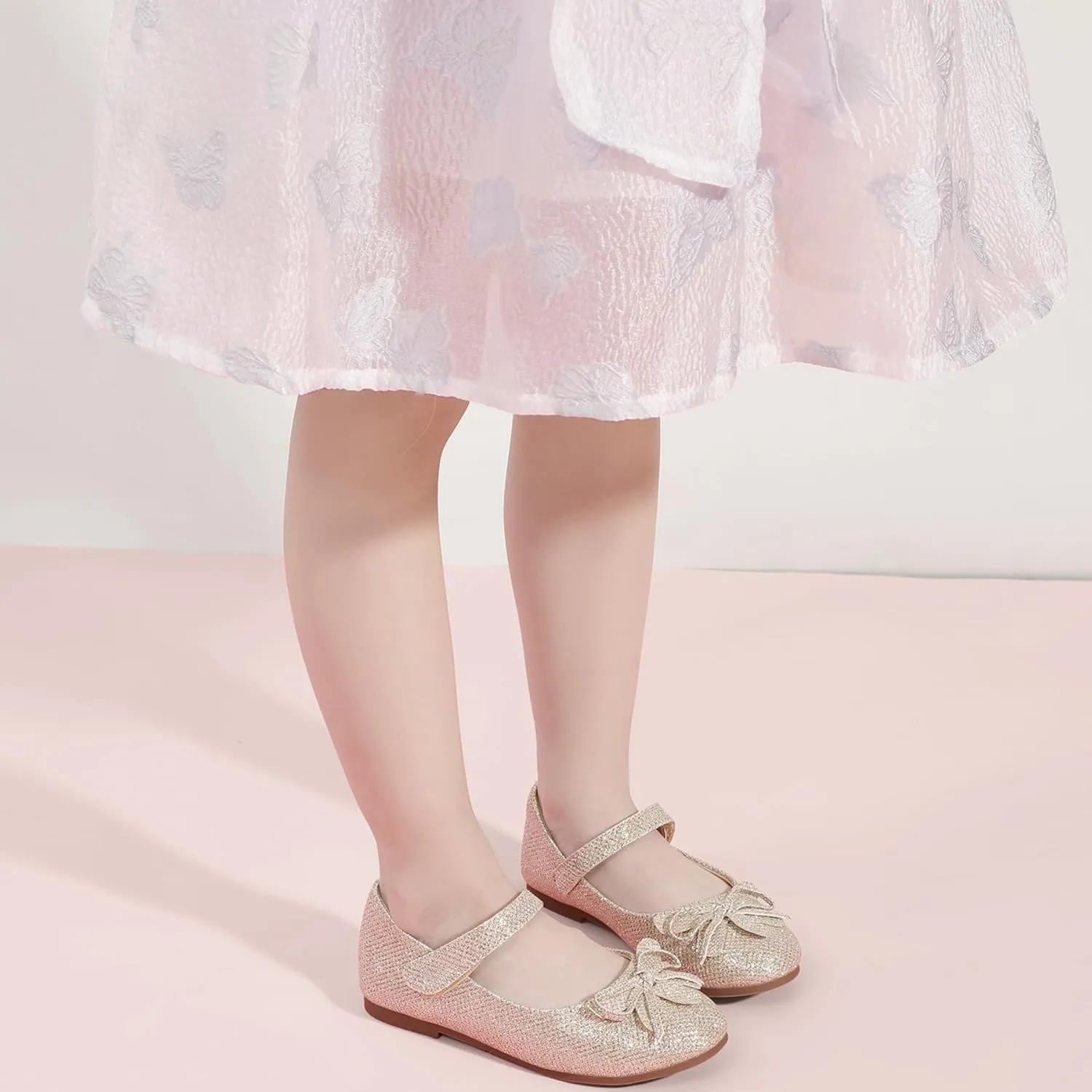 Hehainom Girls Dress Shoes, Flower Toddler/Little Kid Girl Shoes, Bowknot Mary Jane Ballerina Flat Shoes for School Party