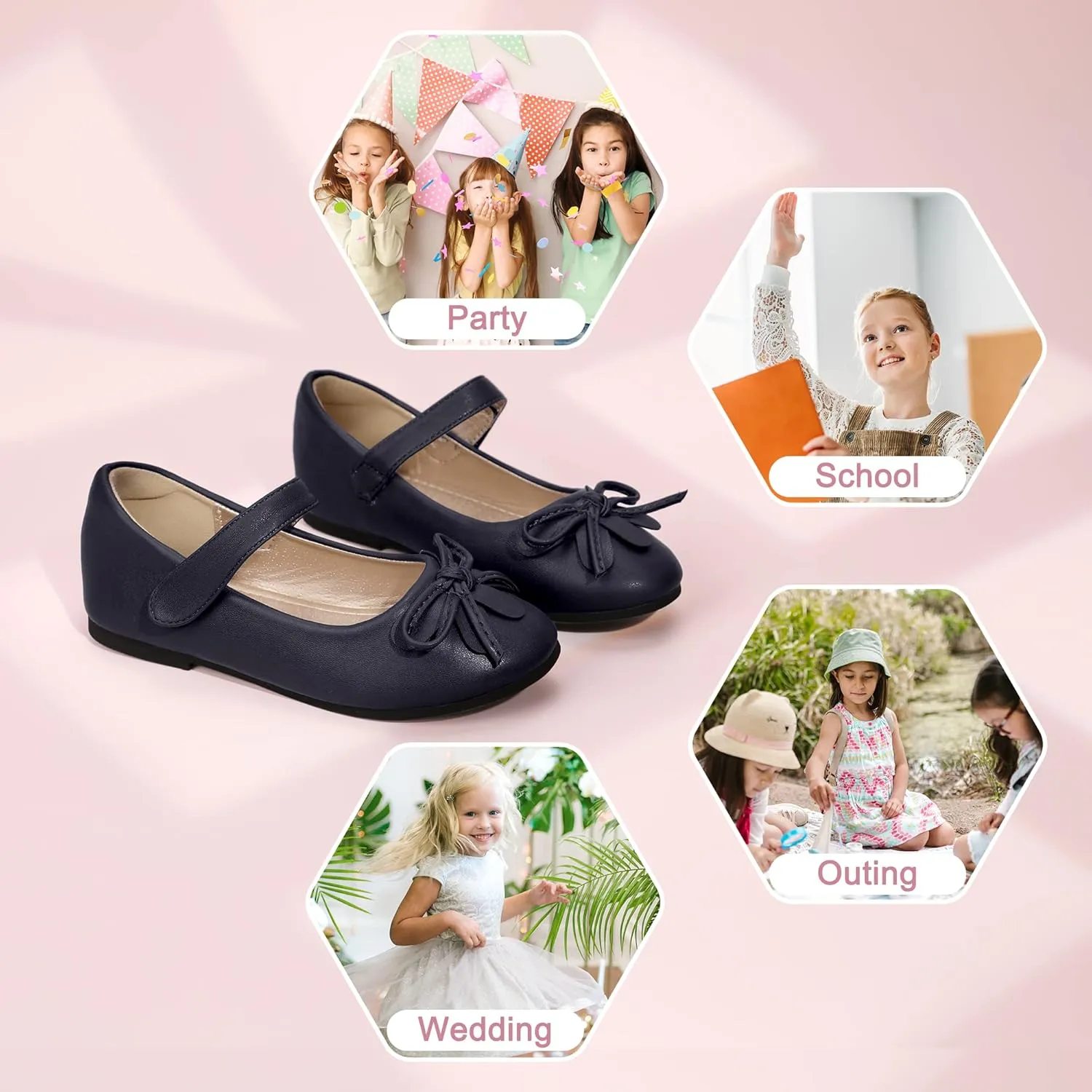 Hehainom Girls Dress Shoes, Flower Toddler/Little Kid Girl Shoes, Bowknot Mary Jane Ballerina Flat Shoes for School Party