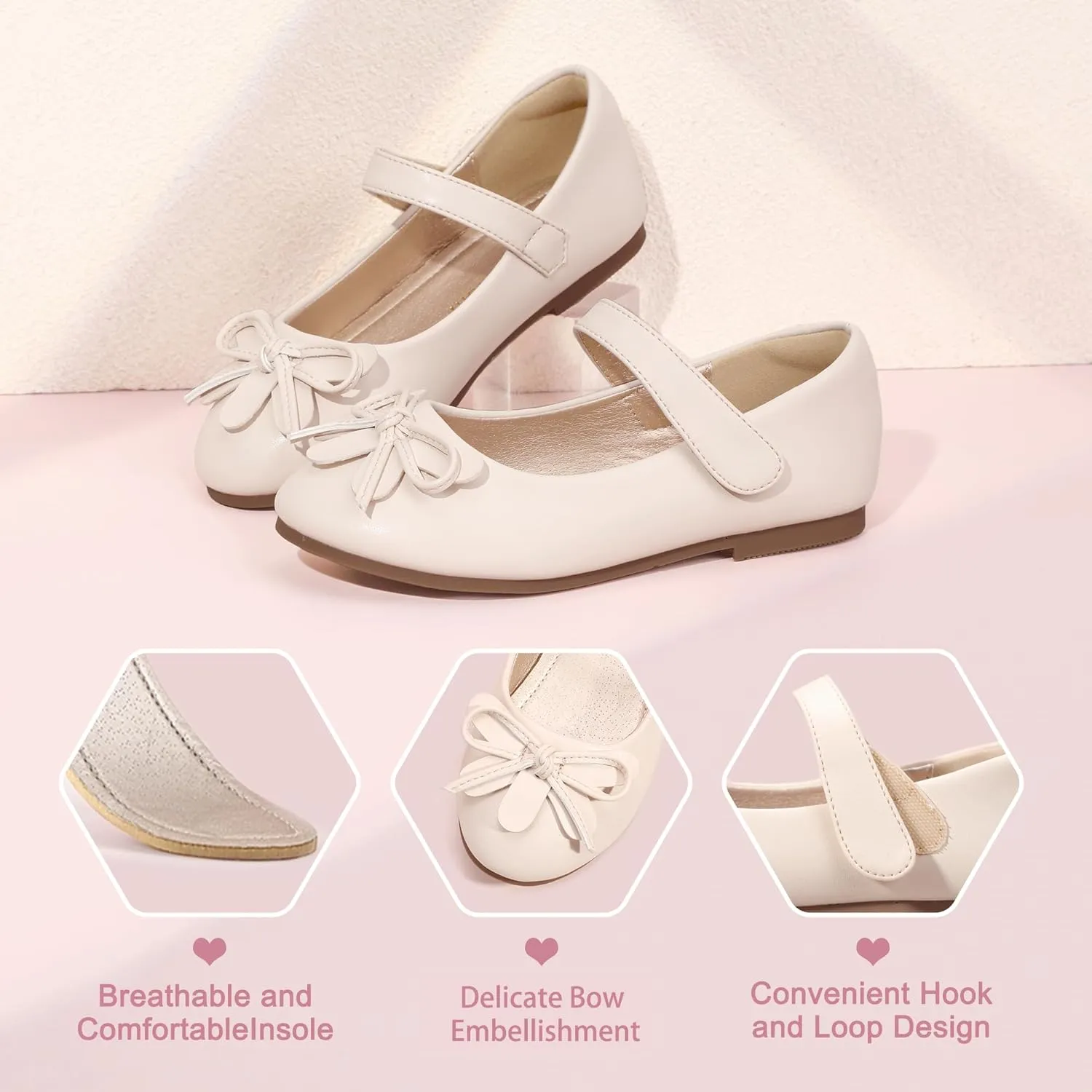 Hehainom Girls Dress Shoes, Flower Toddler/Little Kid Girl Shoes, Bowknot Mary Jane Ballerina Flat Shoes for School Party