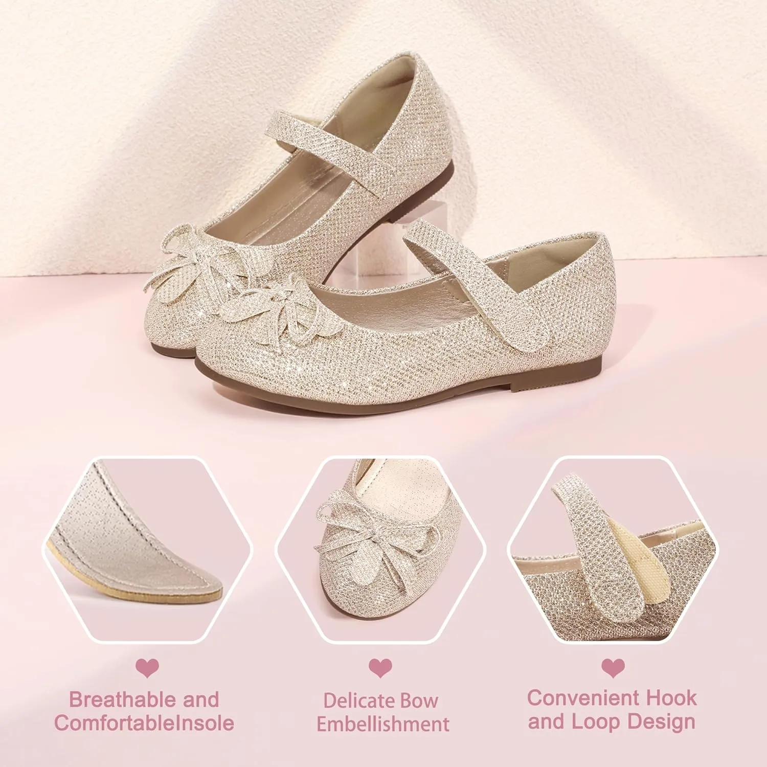 Hehainom Girls Dress Shoes, Flower Toddler/Little Kid Girl Shoes, Bowknot Mary Jane Ballerina Flat Shoes for School Party