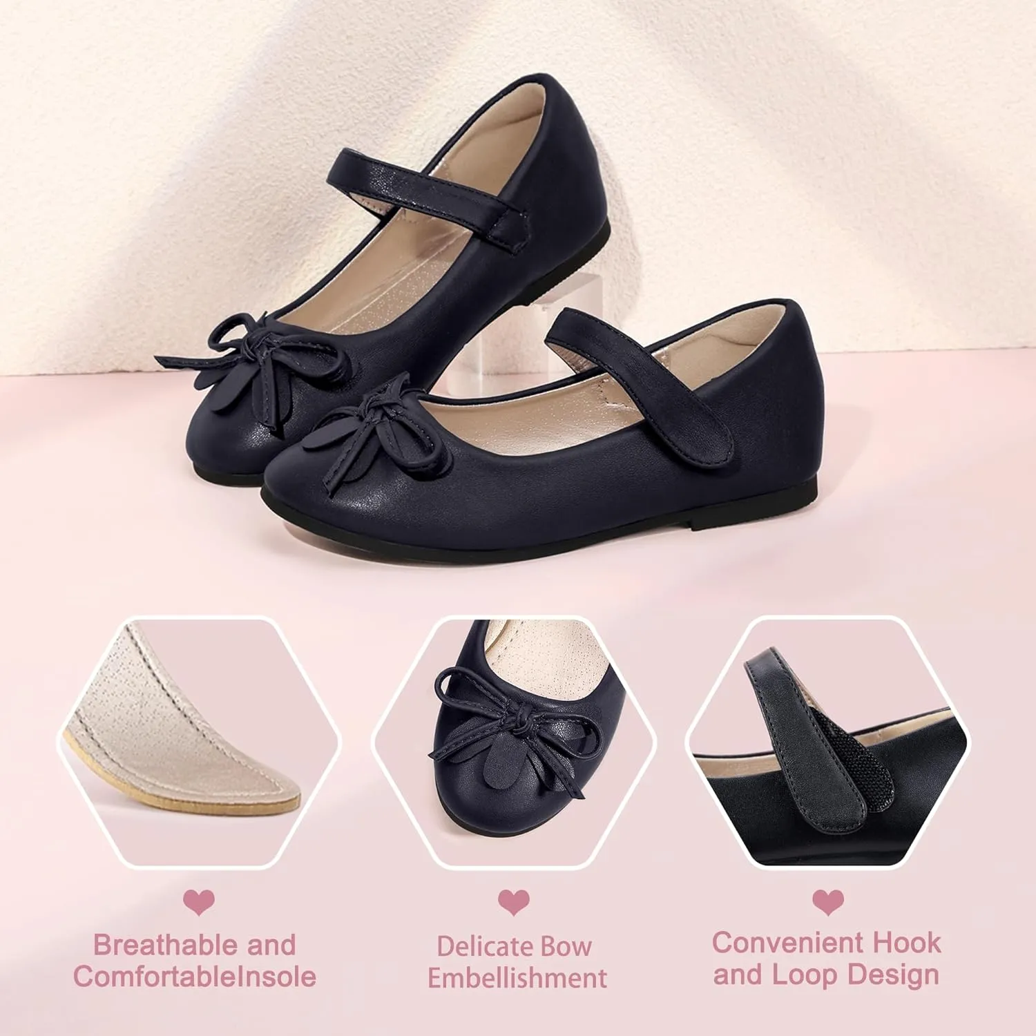 Hehainom Girls Dress Shoes, Flower Toddler/Little Kid Girl Shoes, Bowknot Mary Jane Ballerina Flat Shoes for School Party