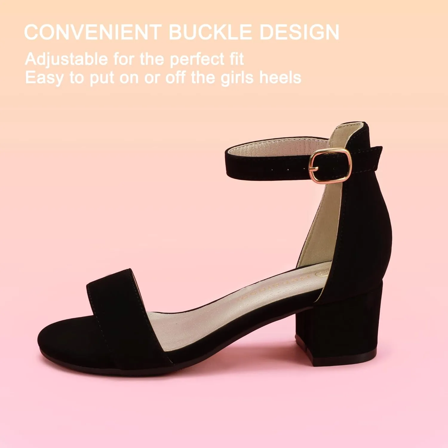 Hehainom Girls Heels Sandals Ankle Strap Dress Shoes Toddler Little Big Kid Flower Girl Wedding Party Pumps Shoes