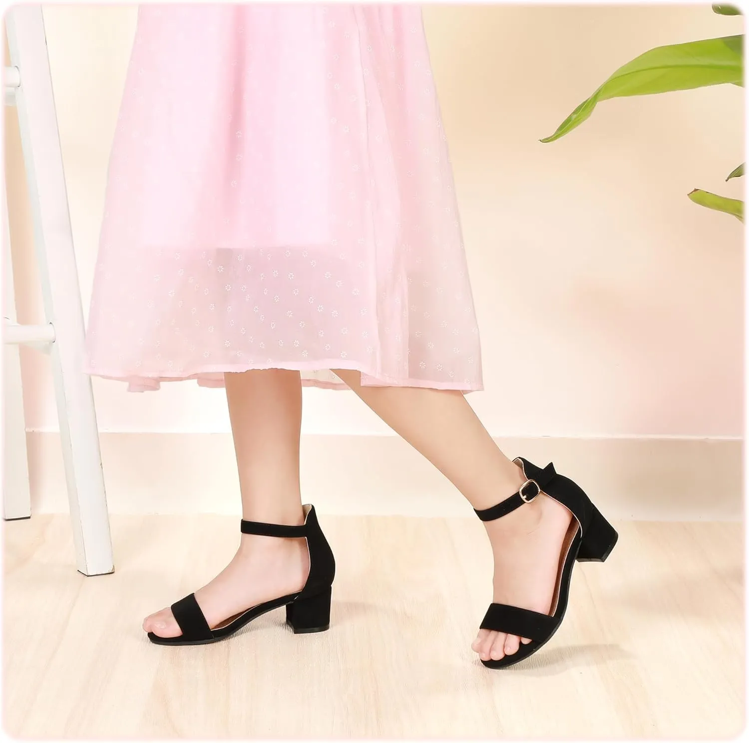 Hehainom Girls Heels Sandals Ankle Strap Dress Shoes Toddler Little Big Kid Flower Girl Wedding Party Pumps Shoes