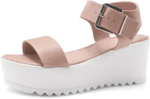 Herstyle Carita Womens Platform Sandals Open Toe Ankle Strap Flatform Wedge Casual Sandal Black White Chunky Platform Sandals Comfortable Lightweight Lug Sole Wedges for Summer