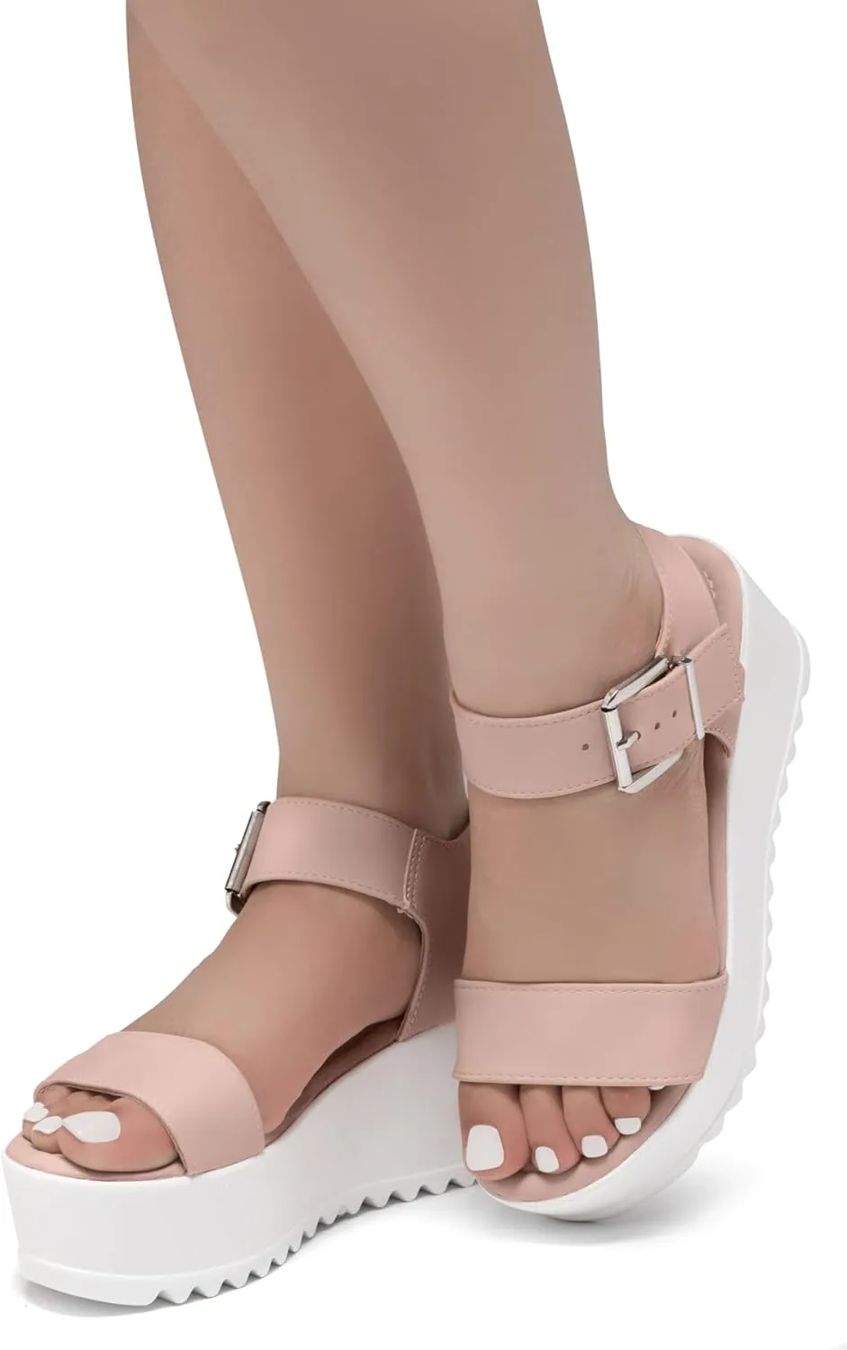 Herstyle Carita Womens Platform Sandals Open Toe Ankle Strap Flatform Wedge Casual Sandal Black White Chunky Platform Sandals Comfortable Lightweight Lug Sole Wedges for Summer