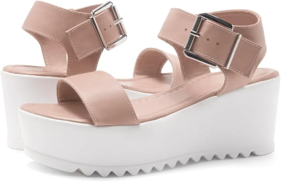 Herstyle Carita Womens Platform Sandals Open Toe Ankle Strap Flatform Wedge Casual Sandal Black White Chunky Platform Sandals Comfortable Lightweight Lug Sole Wedges for Summer