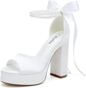 High Heel Platform Bridal Shoes Pearl Heels Wedding Shoes for Bride Platform Heeled Wedding Sandals