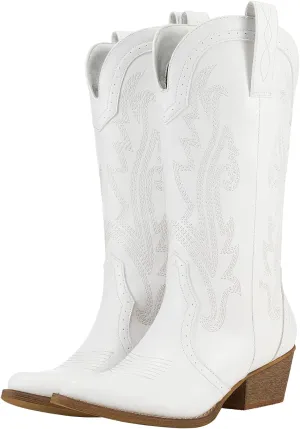 HISEA Rollda Cowboy Boots for Women Cowgirl Boots Ladies Western Embroidery Pointy Toe