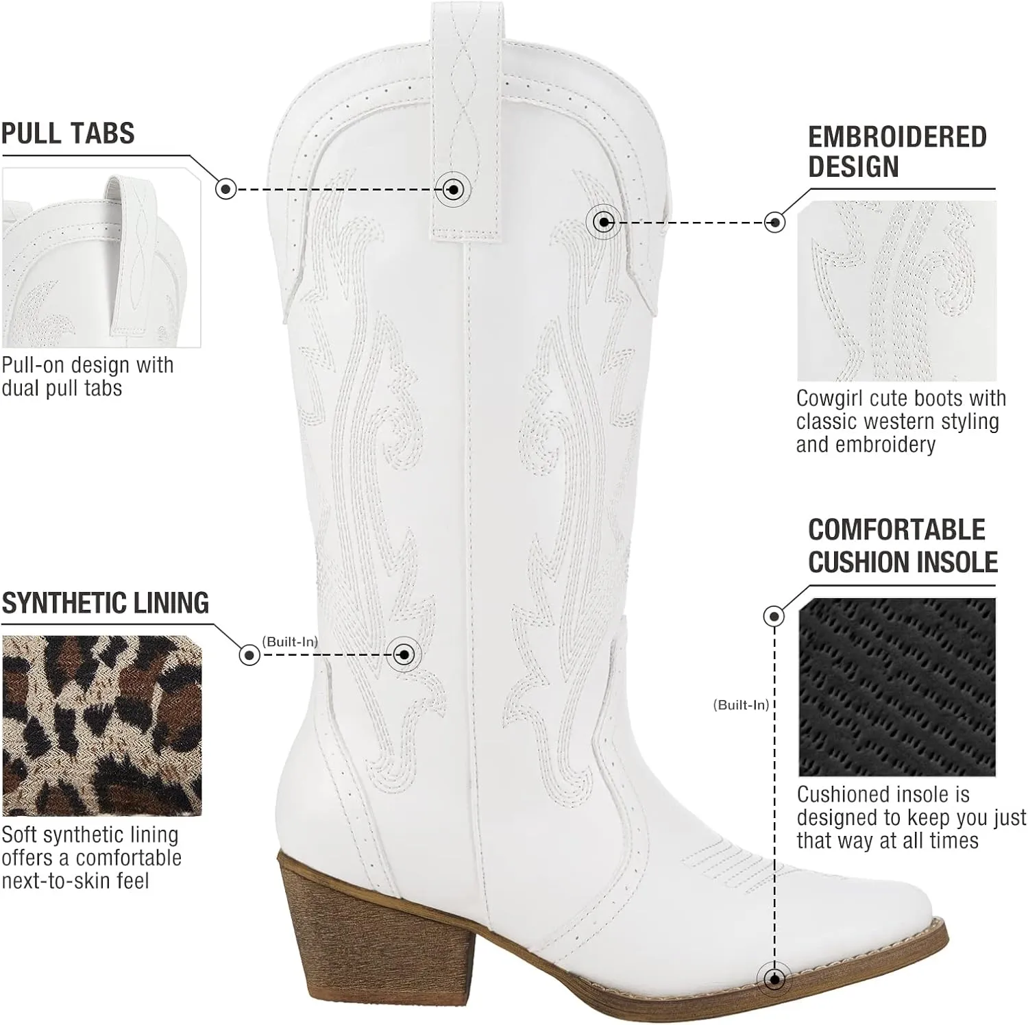 HISEA Rollda Cowboy Boots for Women Cowgirl Boots Ladies Western Embroidery Pointy Toe