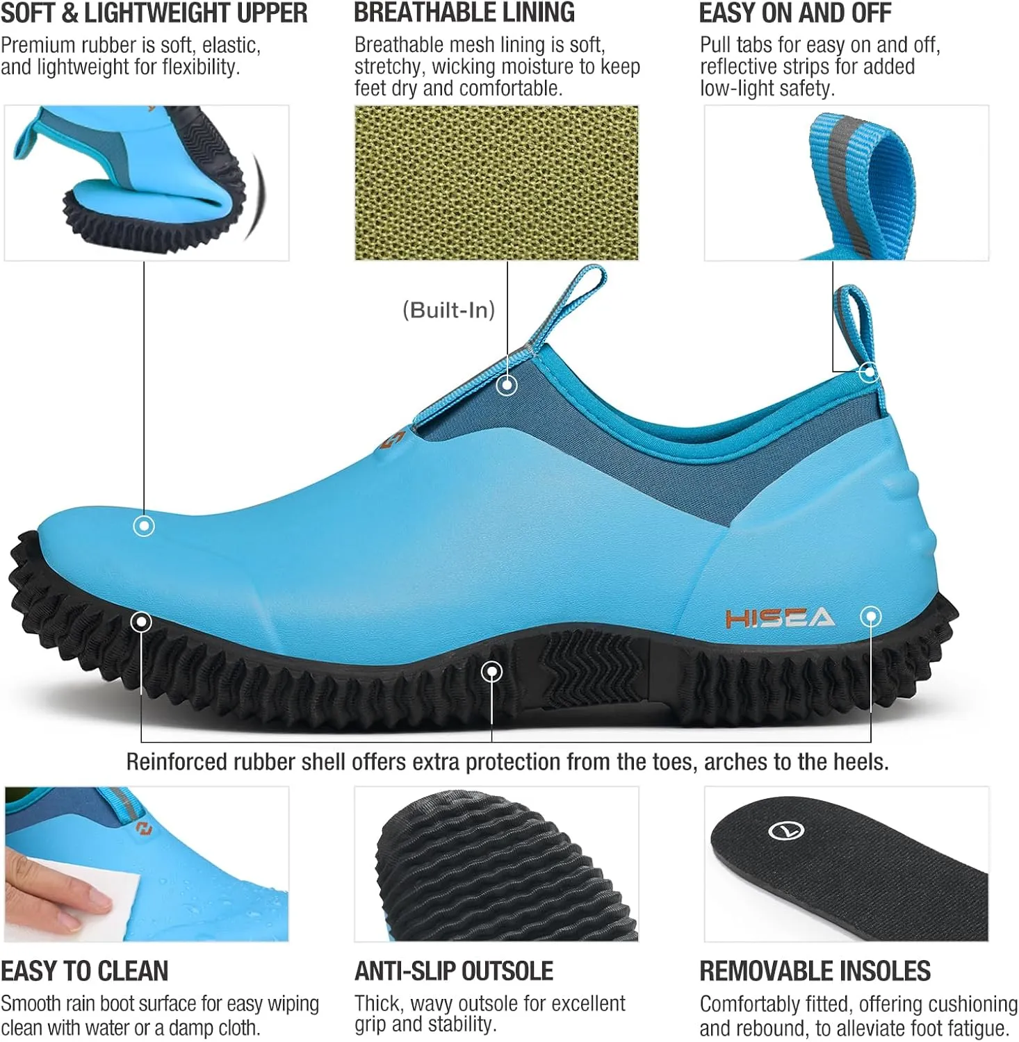 HISEA Waterproof Garden Shoes for Women Neoprene Slip-On Rubber Rain Footwear Short Ankle Booties