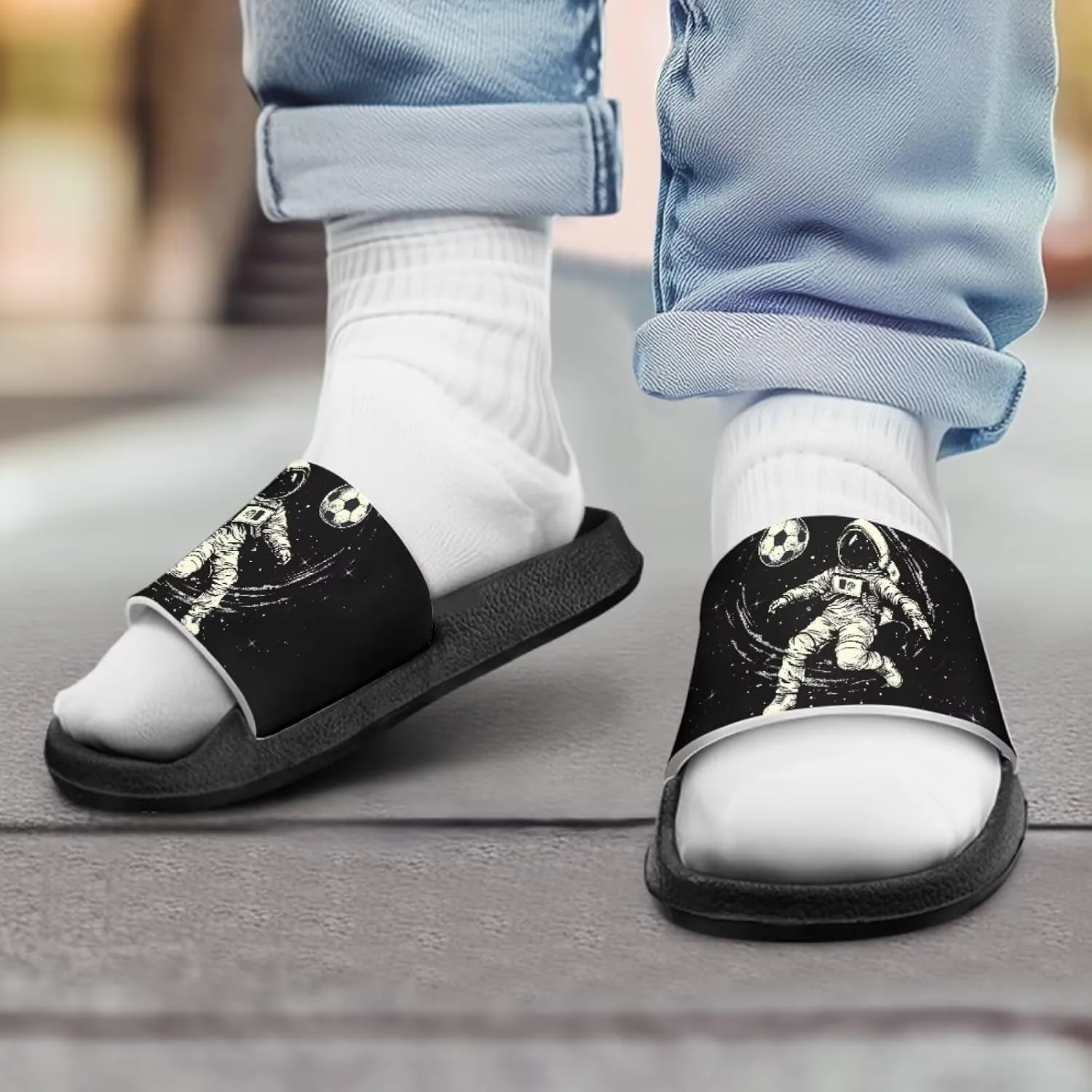 Howilath Astronauts Beach Slides for Kids Boys Summer Sandals Casual Pillow Slippers Soft Sole Slides for Camping Hiking