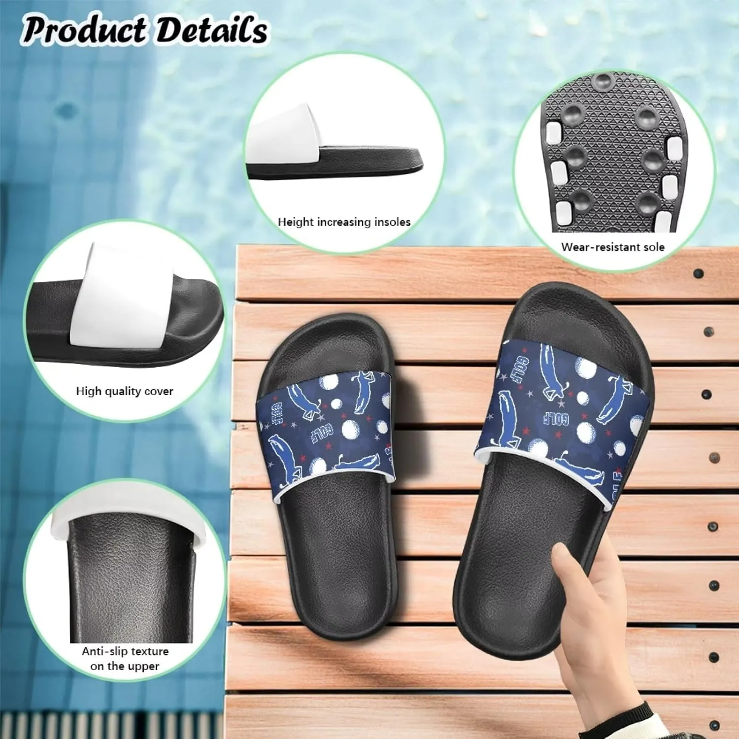 Howilath Ball Pattern Kids Beach Sandals Boys Slides Open Toe Flat Slippers Bathroom Shower Sandals with EVA Sole