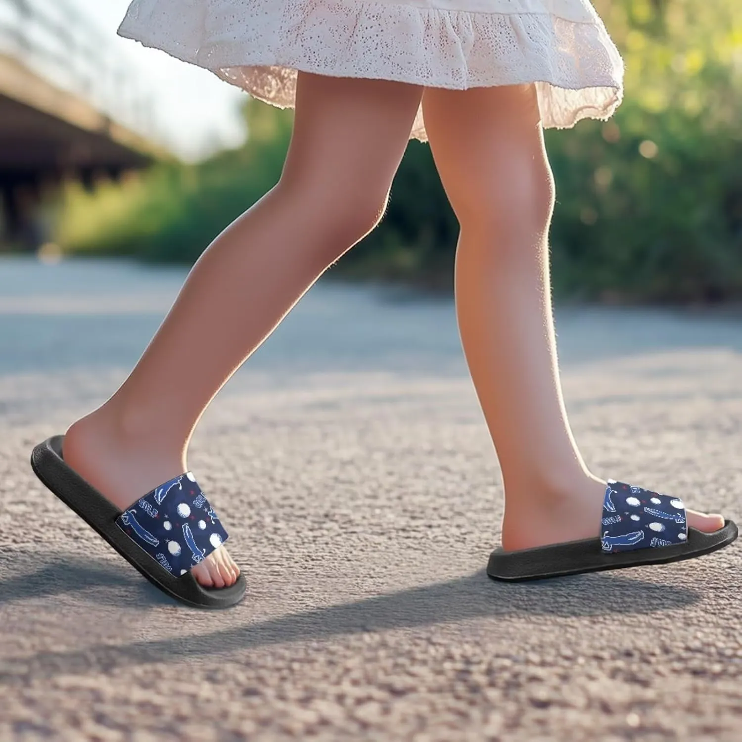 Howilath Ball Pattern Kids Beach Sandals Boys Slides Open Toe Flat Slippers Bathroom Shower Sandals with EVA Sole