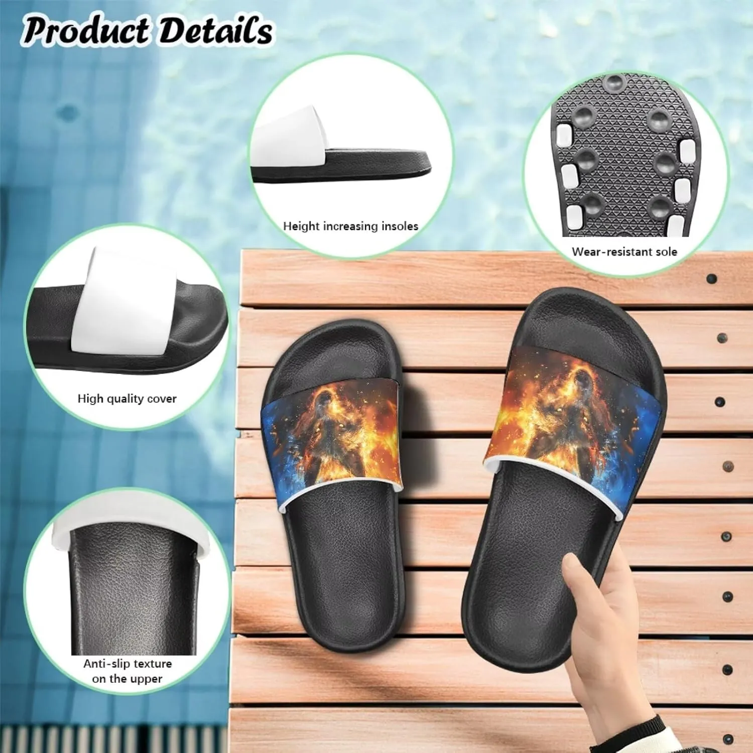 Howilath Children's Sandals Casual Non-Slip Slides Unisex Kids Slippers Bathroom Shower Shoes with EVA Sole