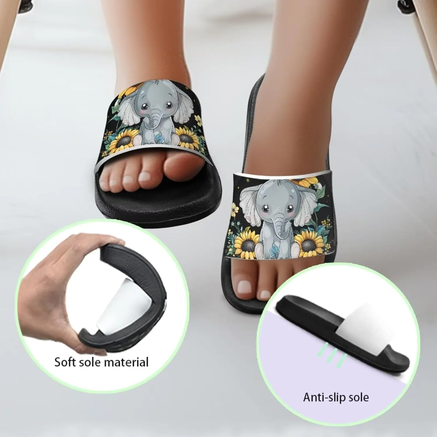 Howilath Children's Sandals Casual Non-Slip Slides Unisex Kids Slippers Bathroom Shower Shoes with EVA Sole