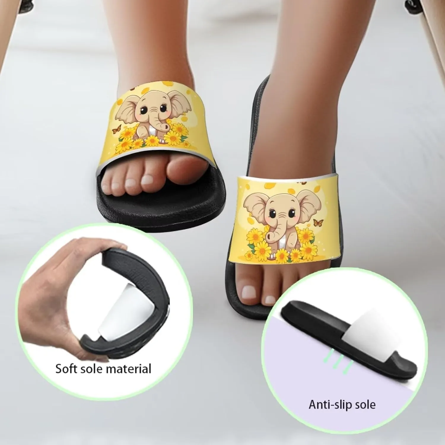 Howilath Children's Sandals Casual Non-Slip Slides Unisex Kids Slippers Bathroom Shower Shoes with EVA Sole