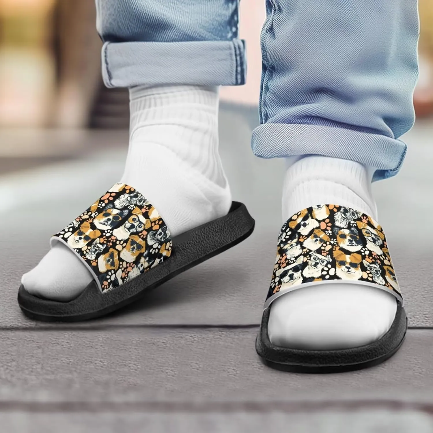 Howilath Dog Print Slides for Boys Beach Summer Kids Sandals Open Toe Non-Slip Children Slippers Indoor Outdoor Shoes