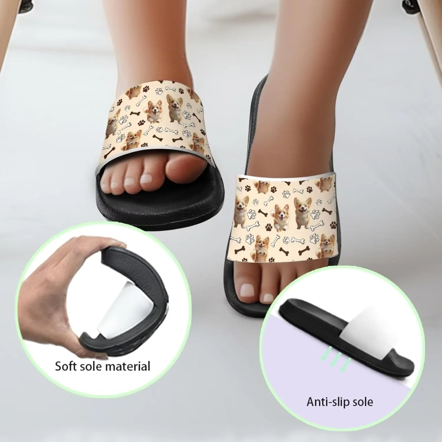 Howilath Dog Print Slides for Boys Beach Summer Kids Sandals Open Toe Non-Slip Children Slippers Indoor Outdoor Shoes