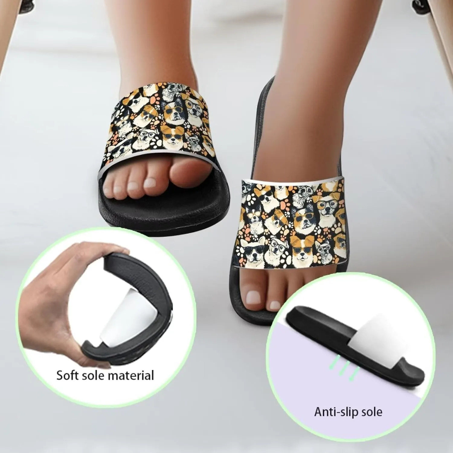 Howilath Dog Print Slides for Boys Beach Summer Kids Sandals Open Toe Non-Slip Children Slippers Indoor Outdoor Shoes