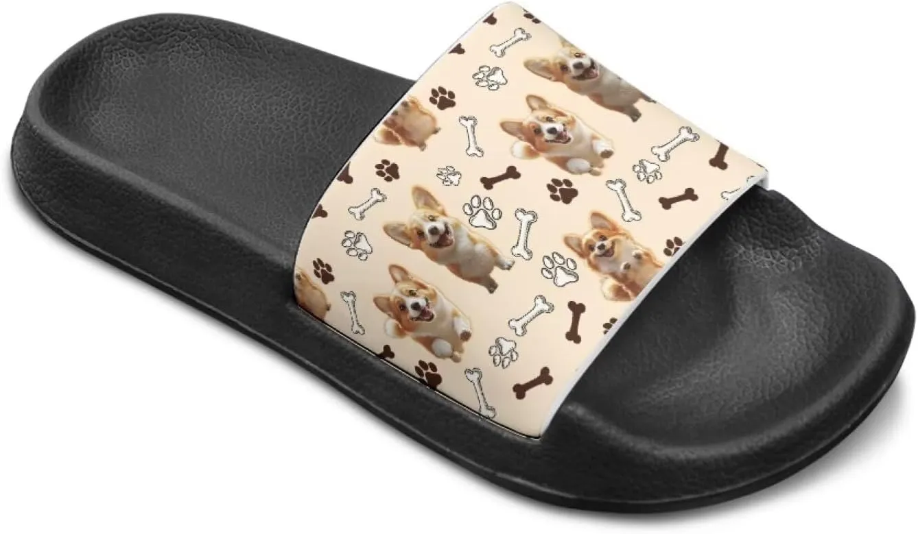 Howilath Dog Print Slides for Boys Beach Summer Kids Sandals Open Toe Non-Slip Children Slippers Indoor Outdoor Shoes