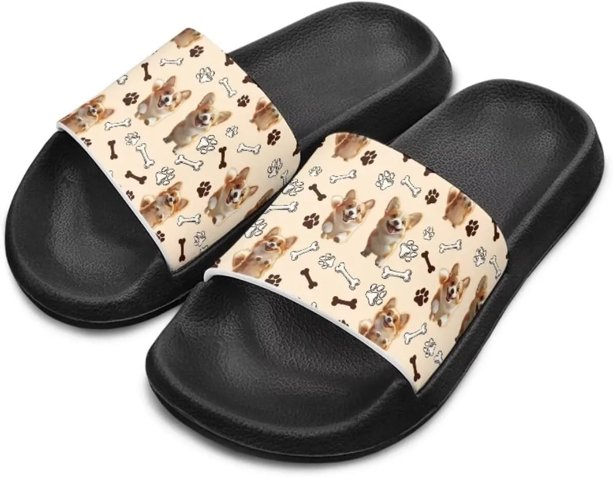 Howilath Dog Print Slides for Boys Beach Summer Kids Sandals Open Toe Non-Slip Children Slippers Indoor Outdoor Shoes