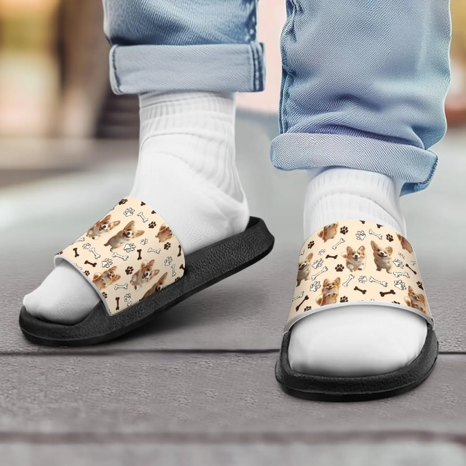 Howilath Dog Print Slides for Boys Beach Summer Kids Sandals Open Toe Non-Slip Children Slippers Indoor Outdoor Shoes