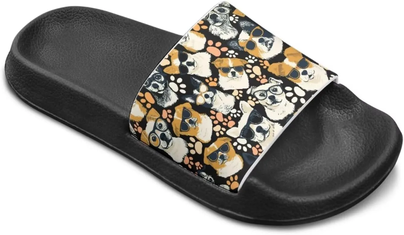 Howilath Dog Print Slides for Boys Beach Summer Kids Sandals Open Toe Non-Slip Children Slippers Indoor Outdoor Shoes