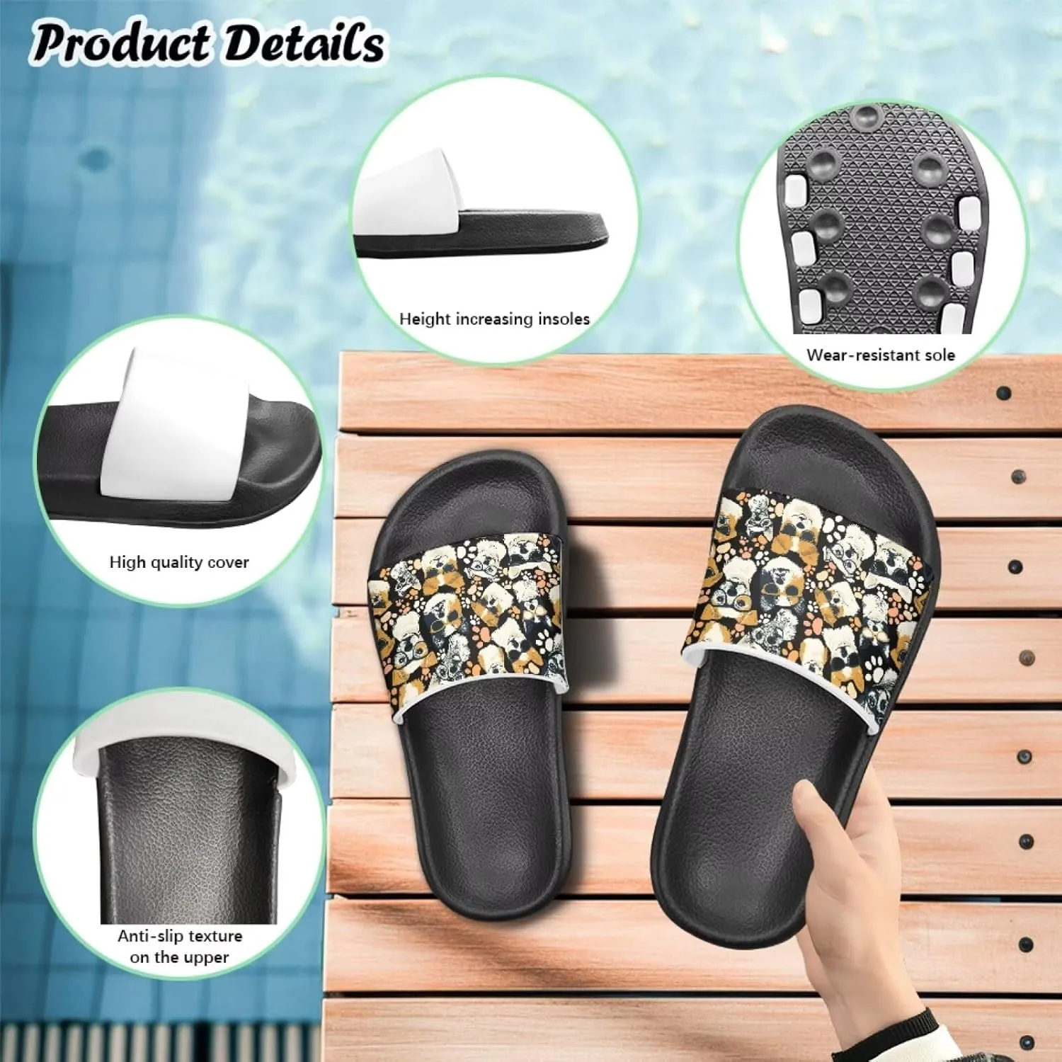 Howilath Dog Print Slides for Boys Beach Summer Kids Sandals Open Toe Non-Slip Children Slippers Indoor Outdoor Shoes