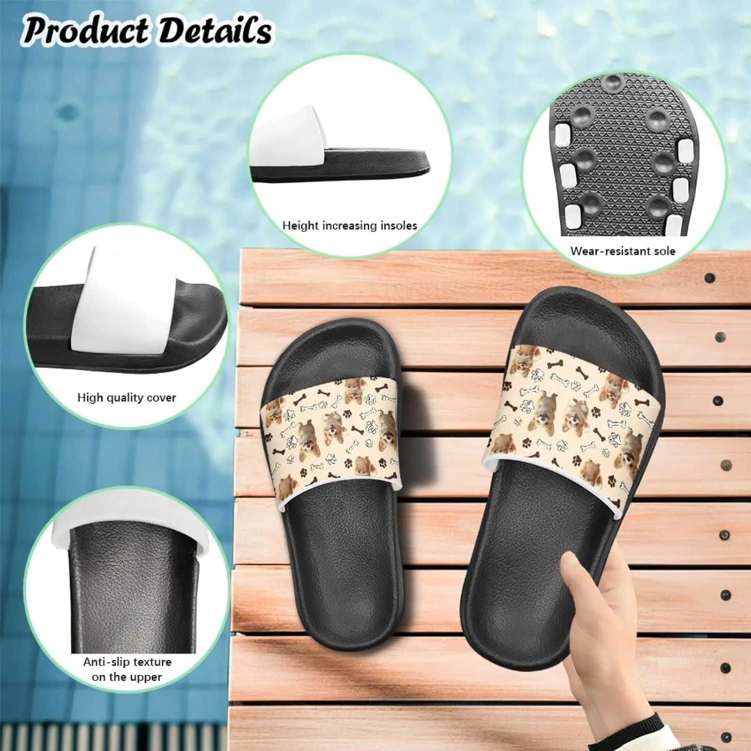 Howilath Dog Print Slides for Boys Beach Summer Kids Sandals Open Toe Non-Slip Children Slippers Indoor Outdoor Shoes