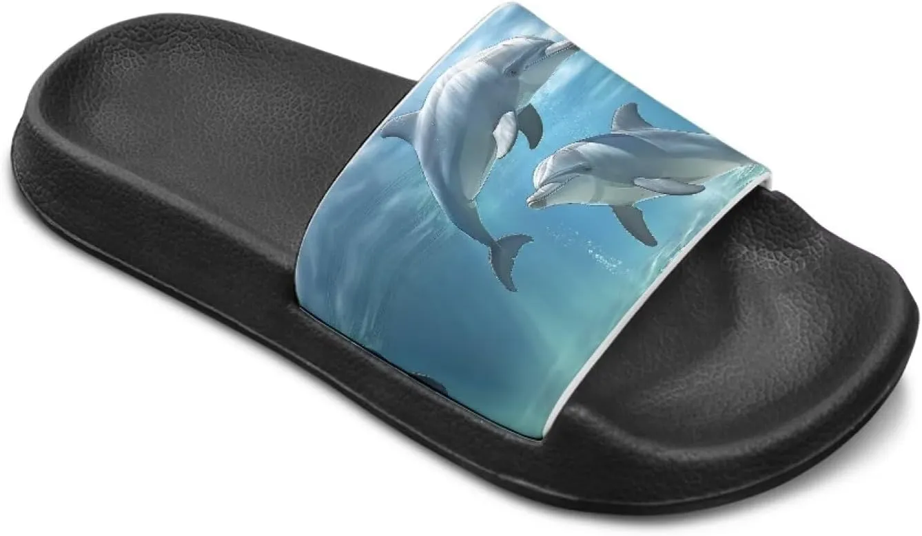 Howilath Sea Animal Print Kids Slides Non-Slip Open Toe Slippers Boys and Girls Sandals Pillow Cloud Slippers with EVA Sole