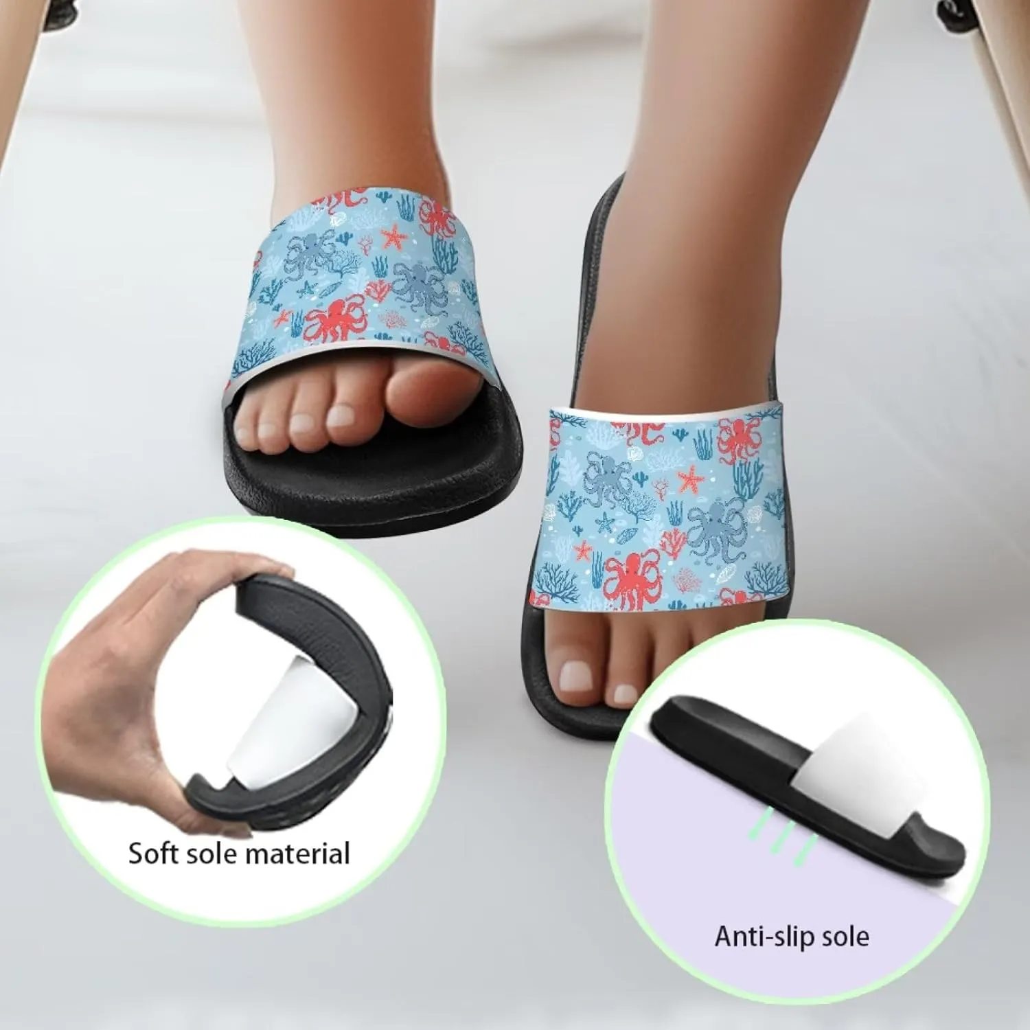 Howilath Sea Animal Print Kids Slides Non-Slip Open Toe Slippers Boys and Girls Sandals Pillow Cloud Slippers with EVA Sole