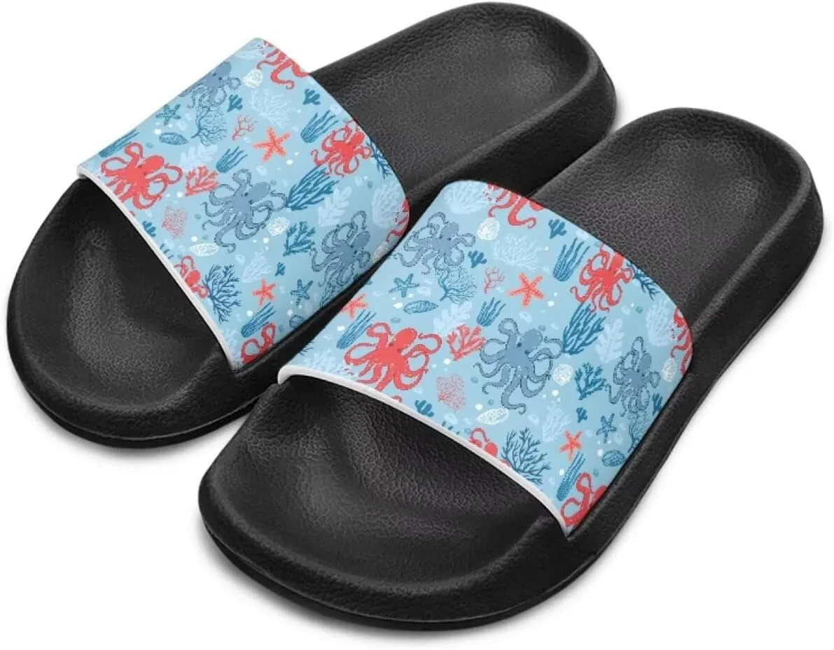 Howilath Sea Animal Print Kids Slides Non-Slip Open Toe Slippers Boys and Girls Sandals Pillow Cloud Slippers with EVA Sole