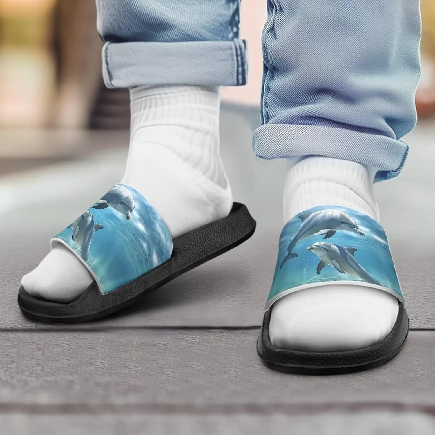 Howilath Sea Animal Print Kids Slides Non-Slip Open Toe Slippers Boys and Girls Sandals Pillow Cloud Slippers with EVA Sole