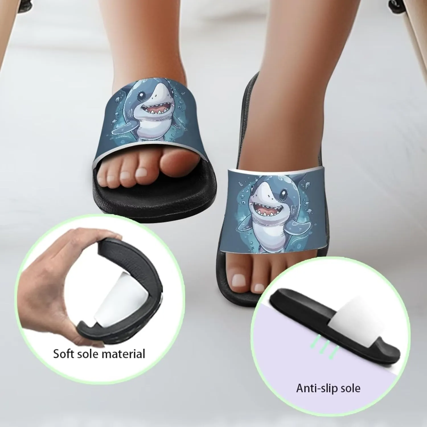 Howilath Sea Animal Print Kids Slides Non-Slip Open Toe Slippers Boys and Girls Sandals Pillow Cloud Slippers with EVA Sole