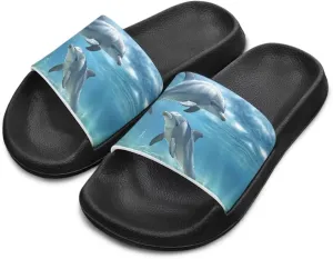 Howilath Sea Animal Print Kids Slides Non-Slip Open Toe Slippers Boys and Girls Sandals Pillow Cloud Slippers with EVA Sole