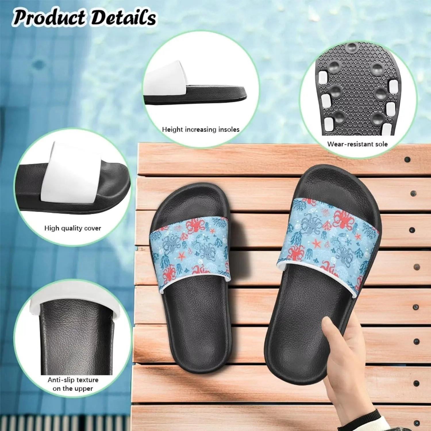 Howilath Sea Animal Print Kids Slides Non-Slip Open Toe Slippers Boys and Girls Sandals Pillow Cloud Slippers with EVA Sole