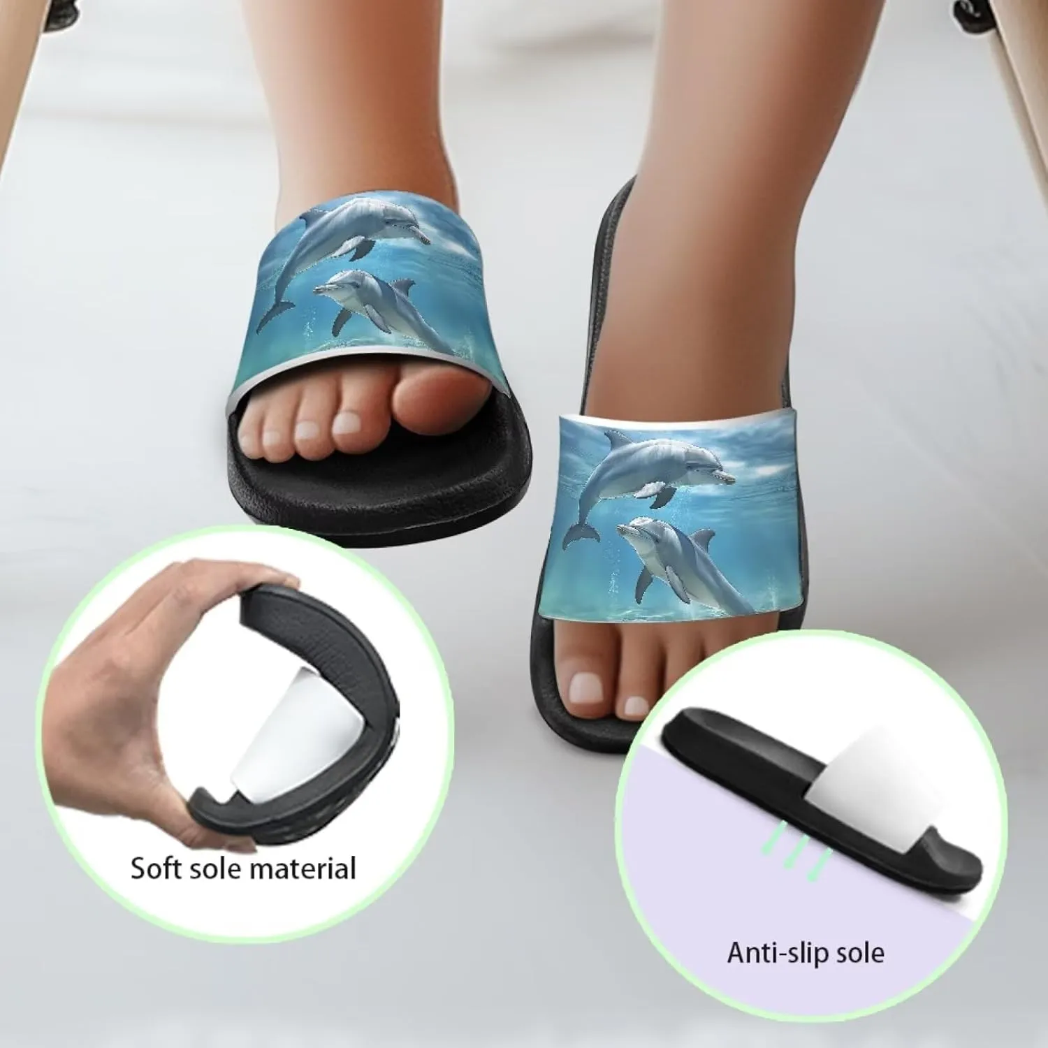 Howilath Sea Animal Print Kids Slides Non-Slip Open Toe Slippers Boys and Girls Sandals Pillow Cloud Slippers with EVA Sole