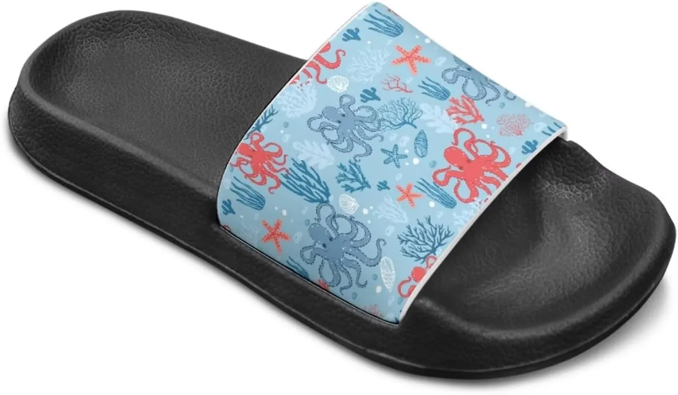 Howilath Sea Animal Print Kids Slides Non-Slip Open Toe Slippers Boys and Girls Sandals Pillow Cloud Slippers with EVA Sole