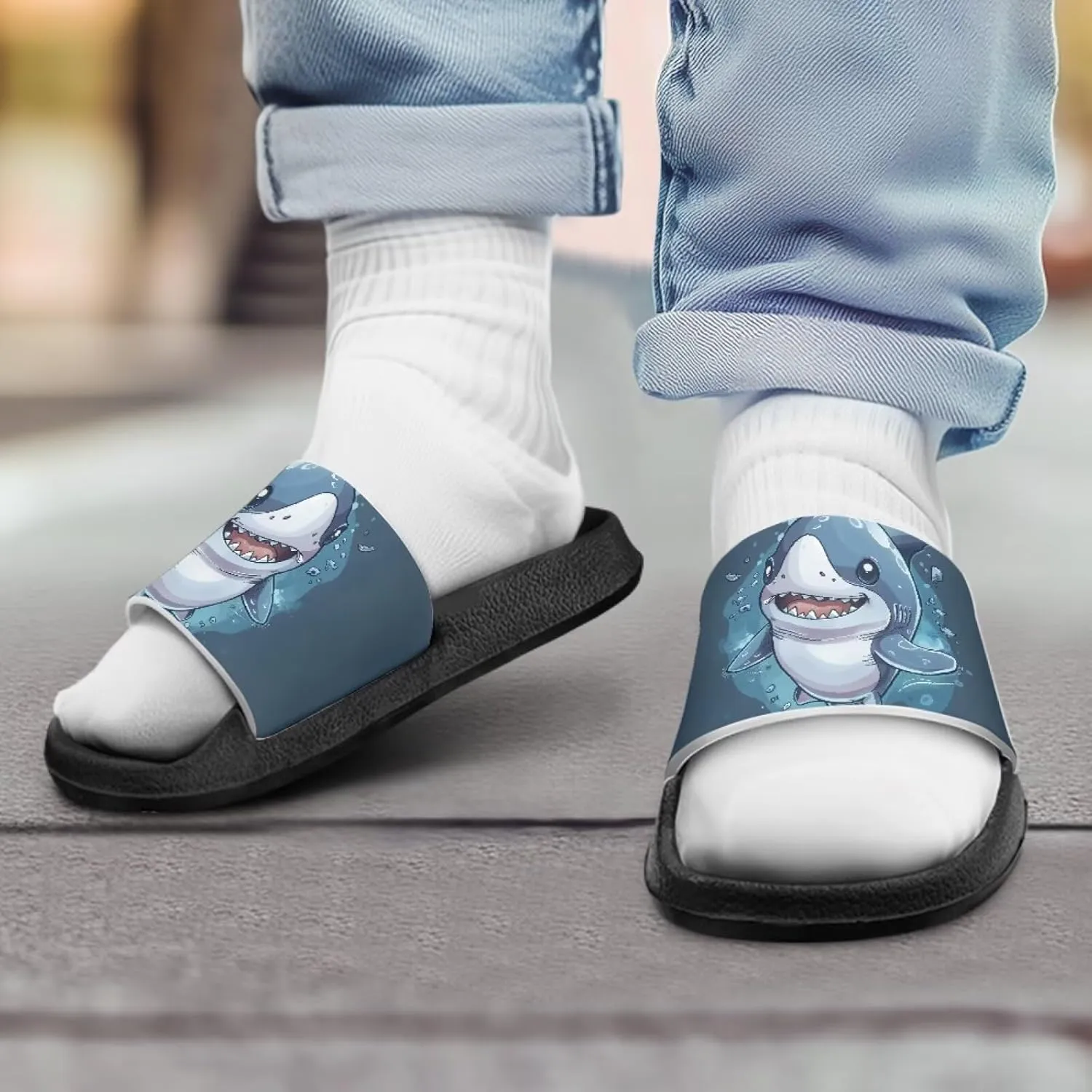 Howilath Sea Animal Print Kids Slides Non-Slip Open Toe Slippers Boys and Girls Sandals Pillow Cloud Slippers with EVA Sole