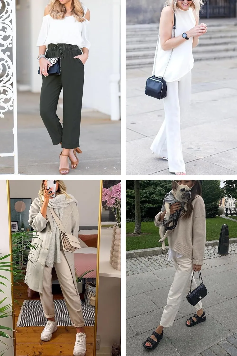HVEPUO Womens High Waisted Casual Elastic Waist Drawstring Twill Pants Straight Leg Lightweight Cotton Trousers with Pockets