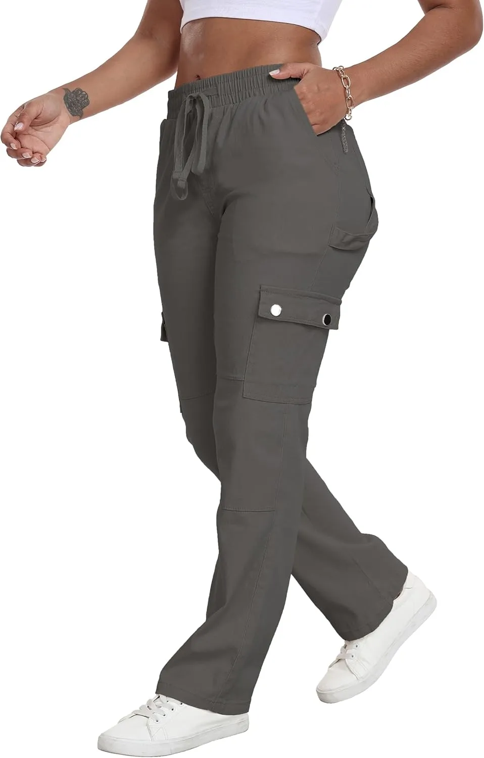 HVEPUO Womens Pants Casual Straight Leg Cargo Pants High Waisted Jeans for Women with Pockets