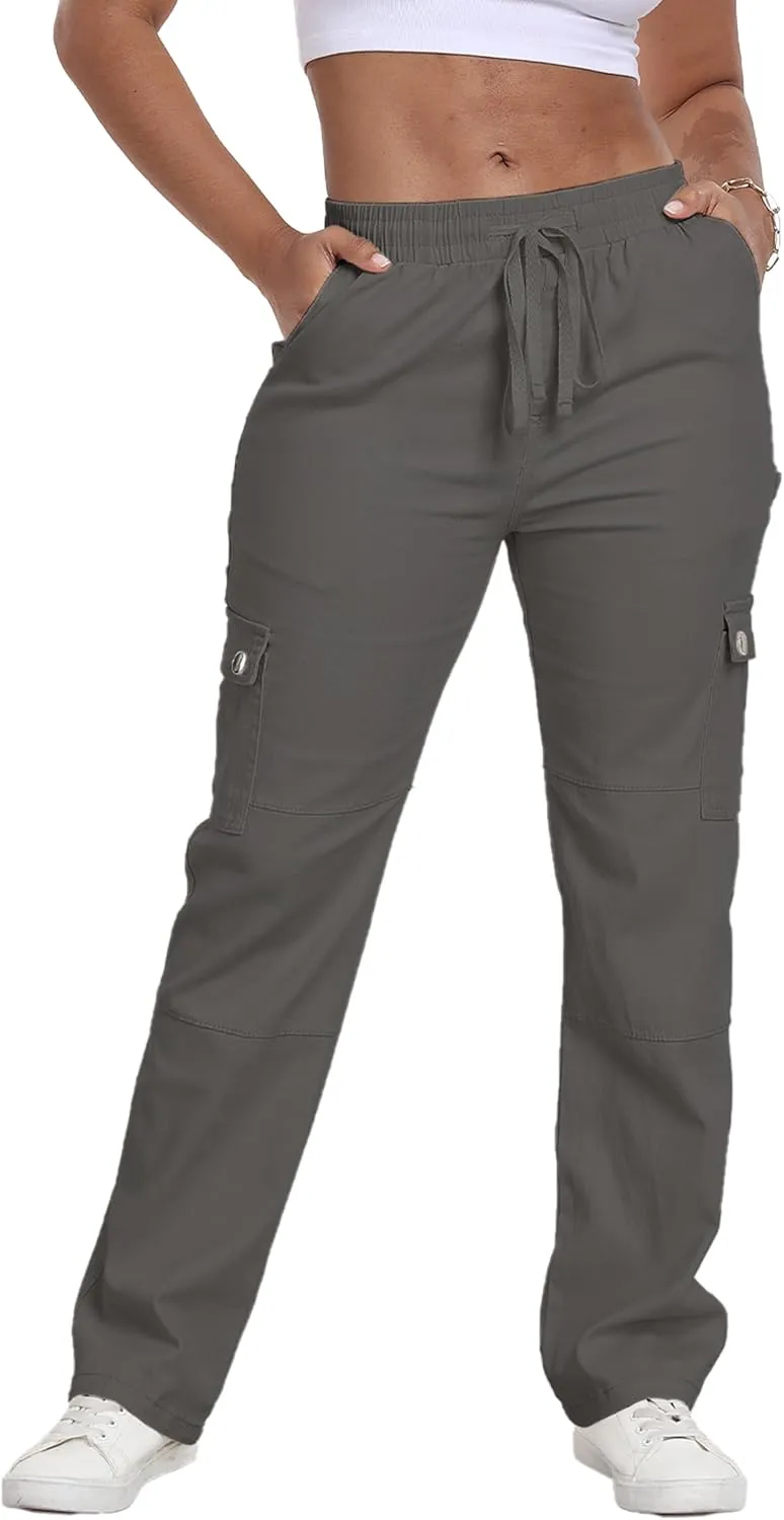 HVEPUO Womens Pants Casual Straight Leg Cargo Pants High Waisted Jeans for Women with Pockets