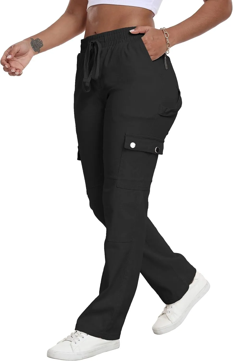HVEPUO Womens Pants Casual Straight Leg Cargo Pants High Waisted Jeans for Women with Pockets