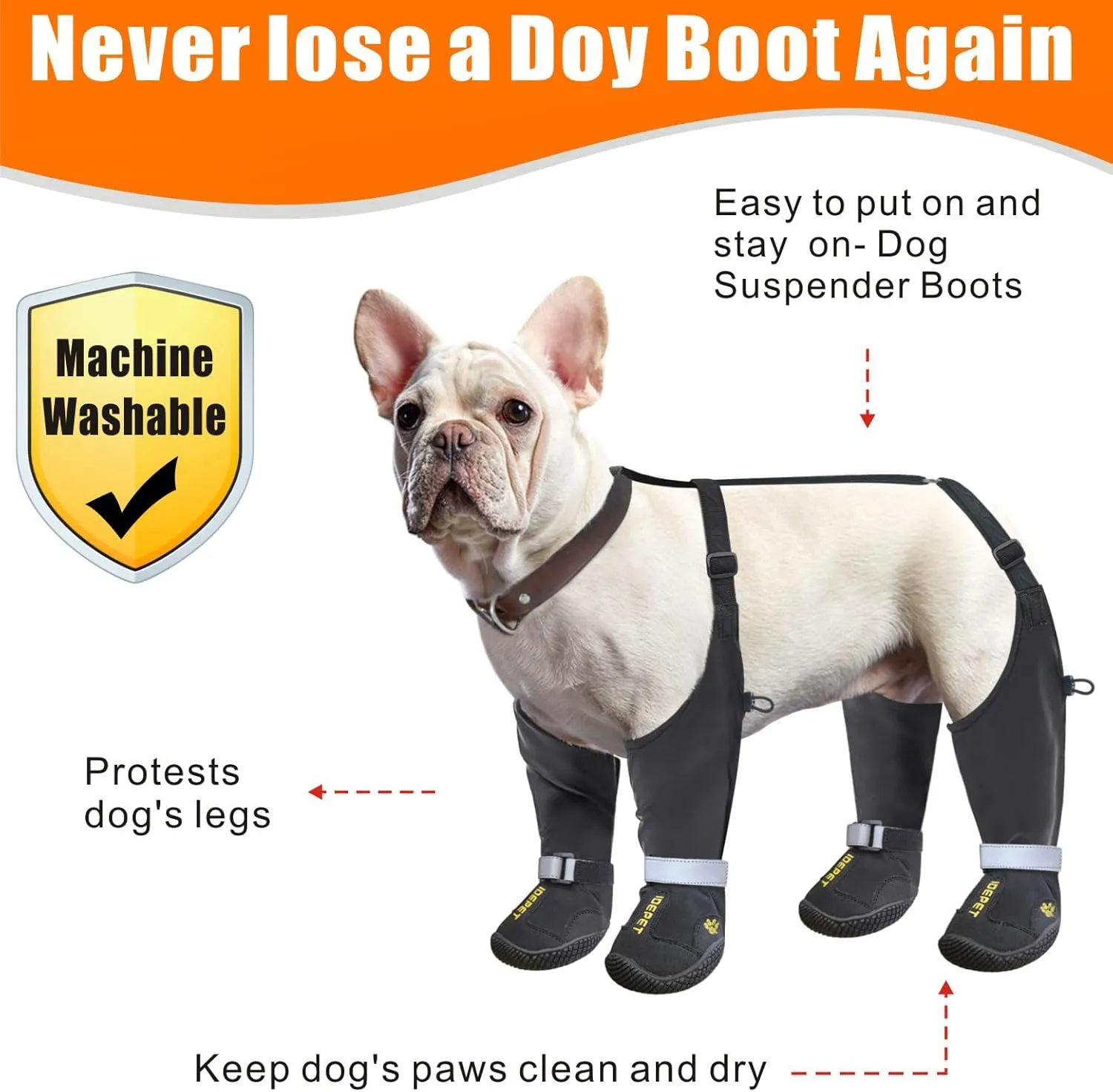 Idepet Dog Suspender Boots, Anti-Slip & Fall Waterproof Tall Dog Shoes Boots Legging for Small Medium Dog, Adjustable Suspender Boots for Winter Snow Rain Hiking Paws Protector