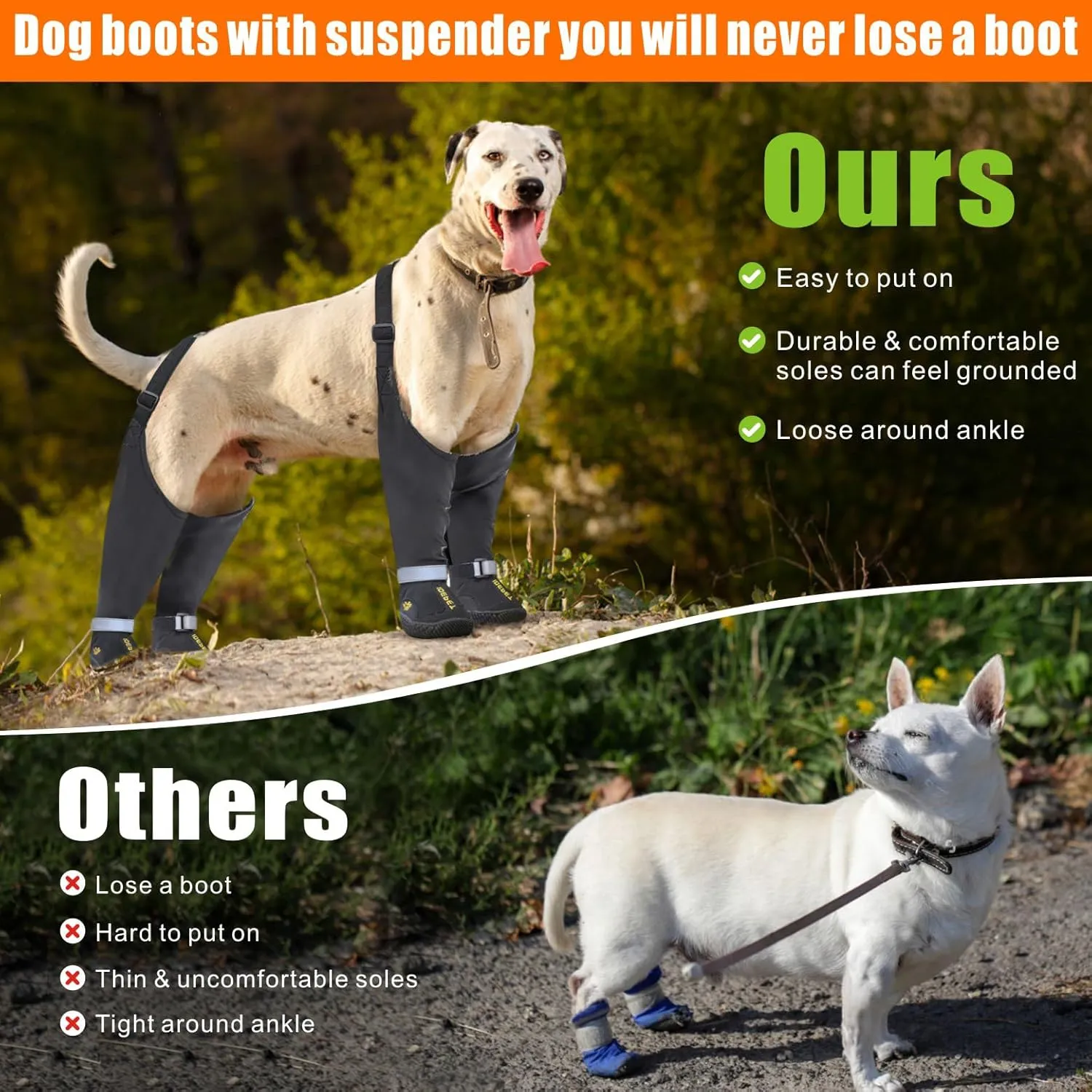 Idepet Dog Suspender Boots, Anti-Slip & Fall Waterproof Tall Dog Shoes Boots Legging for Small Medium Dog, Adjustable Suspender Boots for Winter Snow Rain Hiking Paws Protector